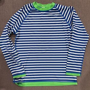 Hanna Andersson Reversible Blue & White Stripe/Green Long-Sleeve Swim Rashguard